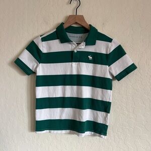 Abercrombie Kids Boys Wide Rugby Stripe Polo Shirt 9/10 Green White Preppy Logo